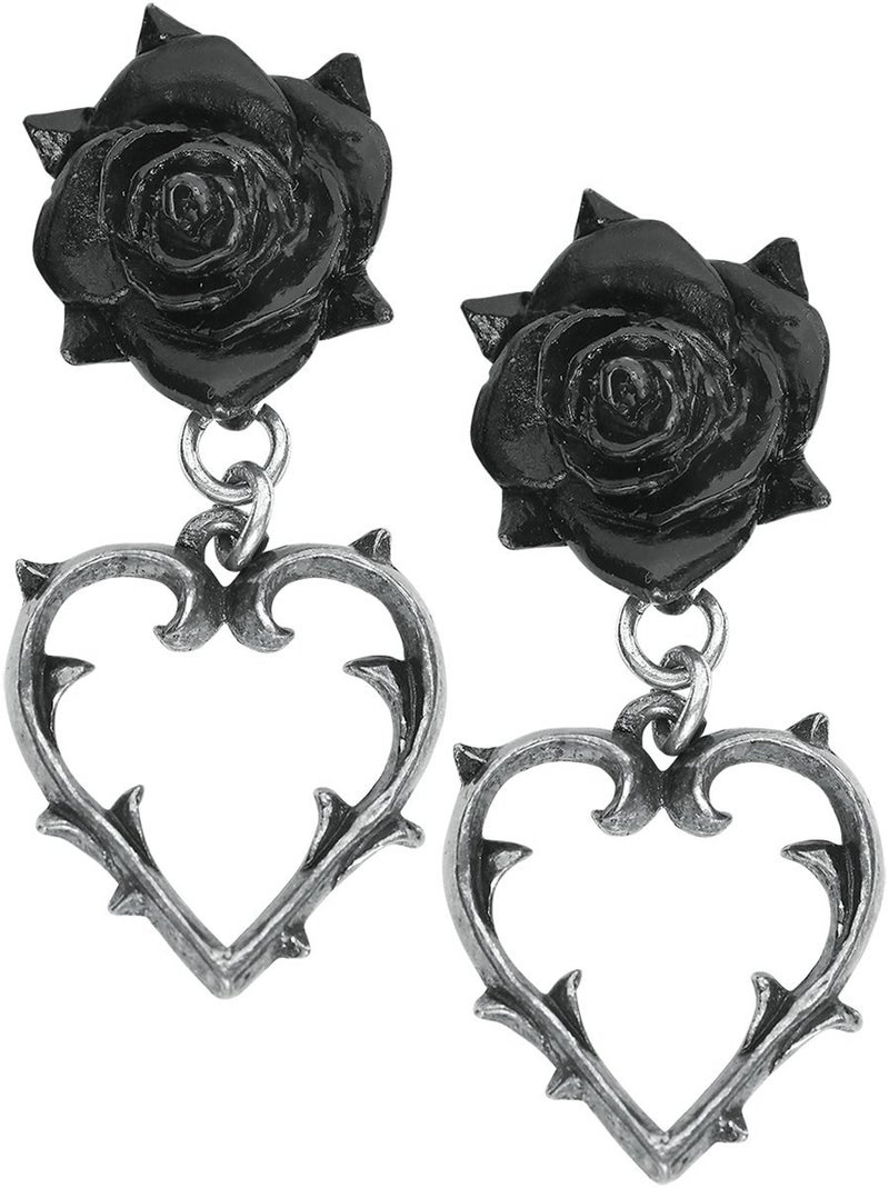 Alchemy Gothic Wounded Love Black Rose & Thorned Heart Earrings - Image 3